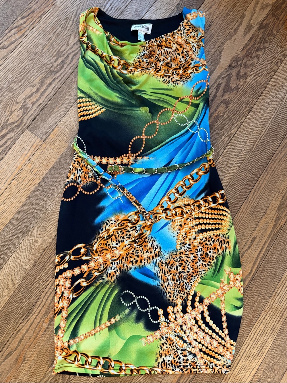 Vintage 2000s Leopard Jungle Sheath Dress Cowl Neck